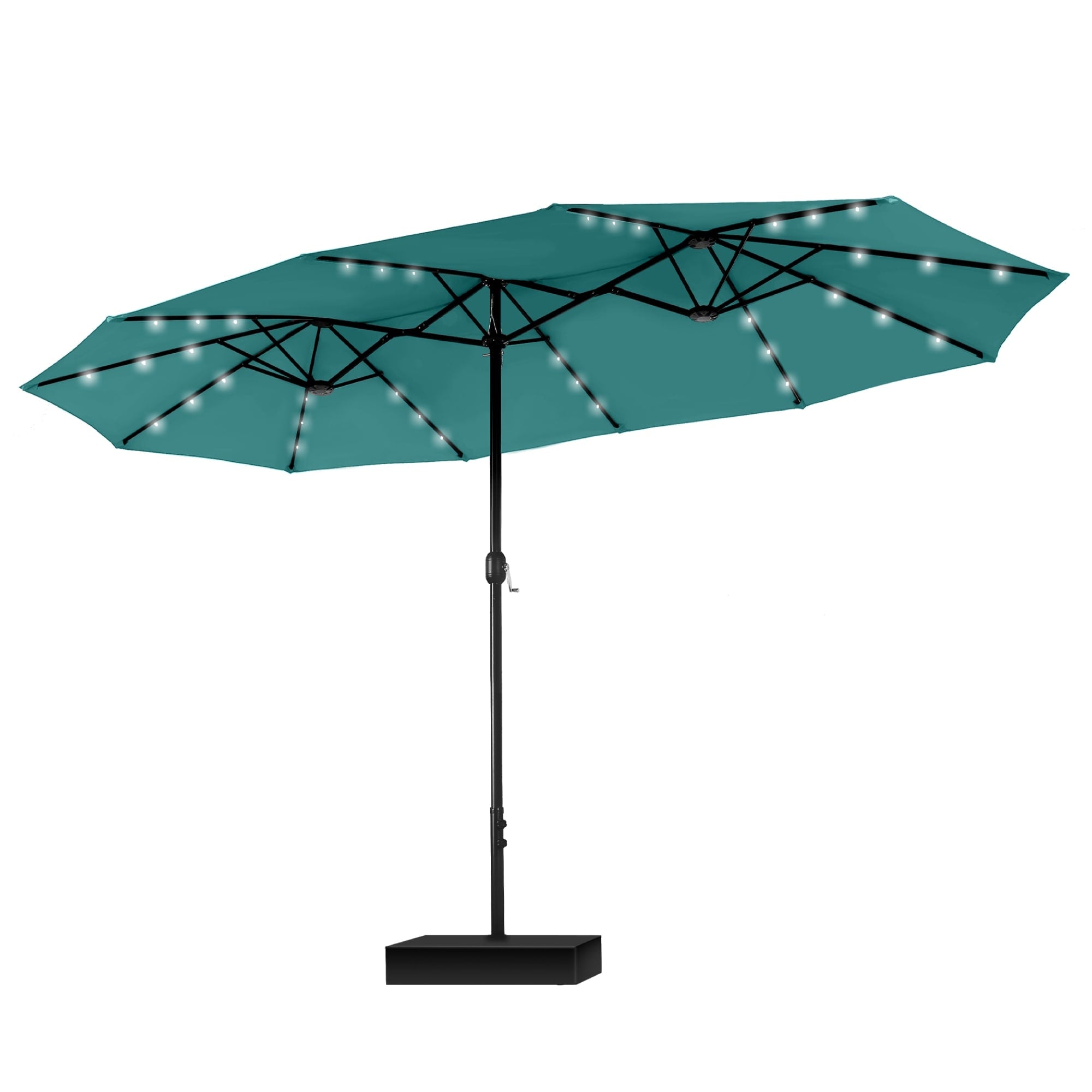 MAISON ARTS 15-foot Rectangular Crank Double-sided Outdoor Market Umbrella Solar LED Lighted Patio Umbrella with Base Included