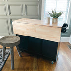 Sophia & William Kitchen Island Cart with Drop-Leaf and Rubber Wood Top, Rolling Kitchen Trolley Cart with Large Storage Cabinet