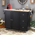 Sophia & William Kitchen Island Cart with Drop-Leaf and Rubber Wood Top, Rolling Kitchen Trolley Cart with Large Storage Cabinet