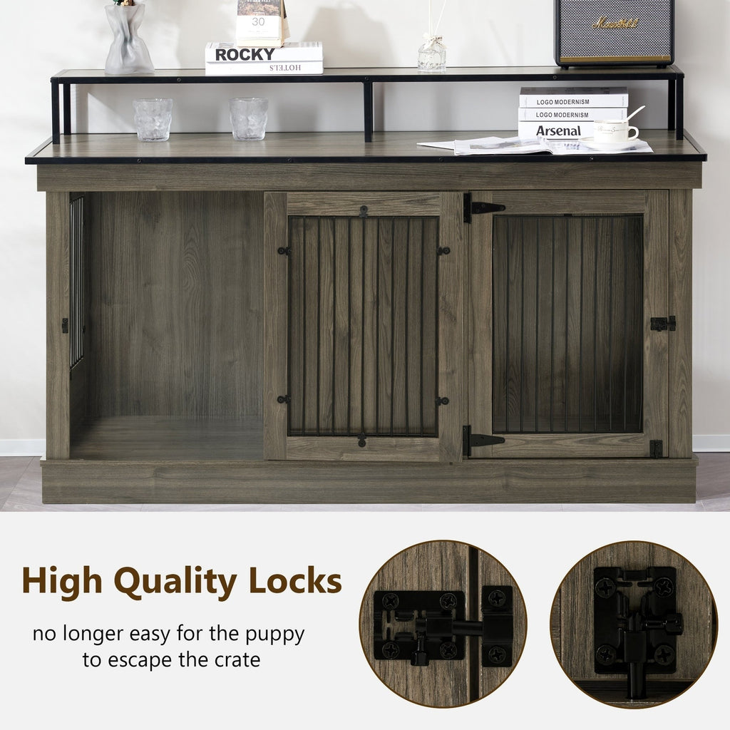 Mcombo Large Dog Crate Furniture TV Stand,Wooden Dog Kennel with Double Doors 1861