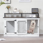 Mcombo Large Dog Crate Furniture TV Stand,Wooden Dog Kennel with Double Doors 1861