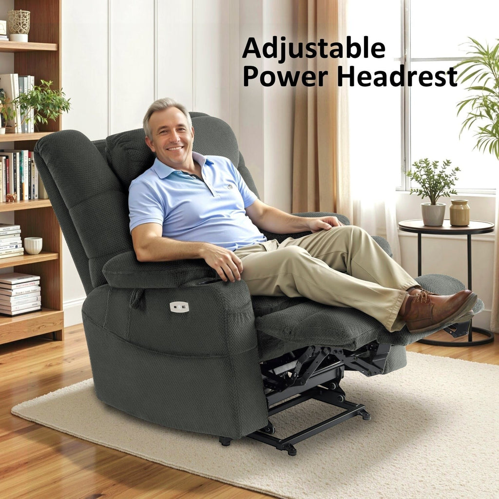 MCombo Large-Wide Dual Motor Power Lift Recliner with Massage and Dual Heating for Big and Tall Elderly, Fabric R7635