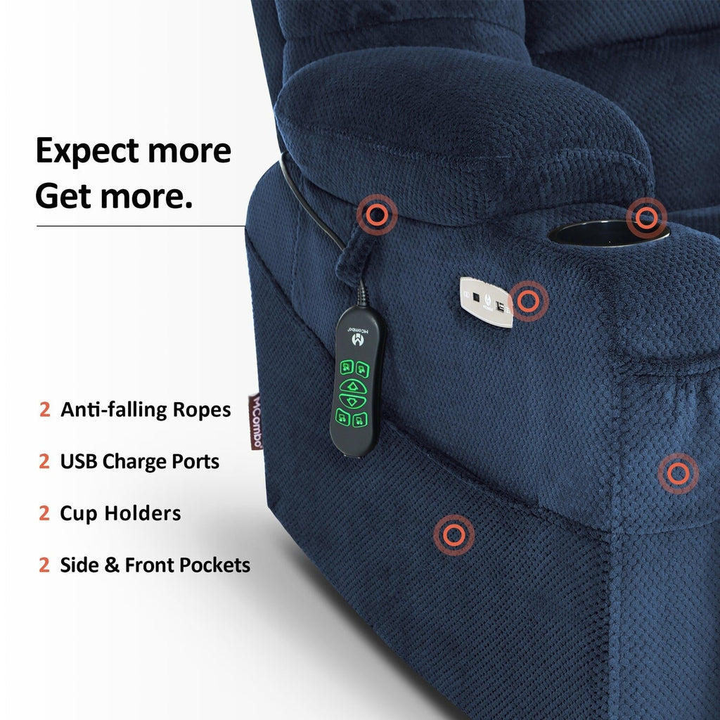 MCombo Large-Wide Dual Motor Power Lift Recliner with Massage and Dual Heating for Big and Tall Elderly, Fabric R7635