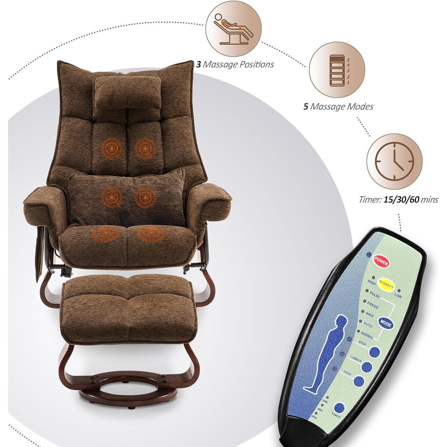 MCombo Set of 2 Swivel Recliner with Ottoman and Neck Pillow,Chenille Fabric