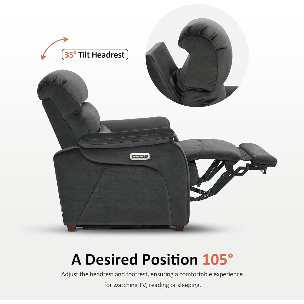 MCombo Zero Wall-Hugger Power Recliner Chair with Adjustable Headrest, Perfect for Small Spaces and RV, Fabric ST257