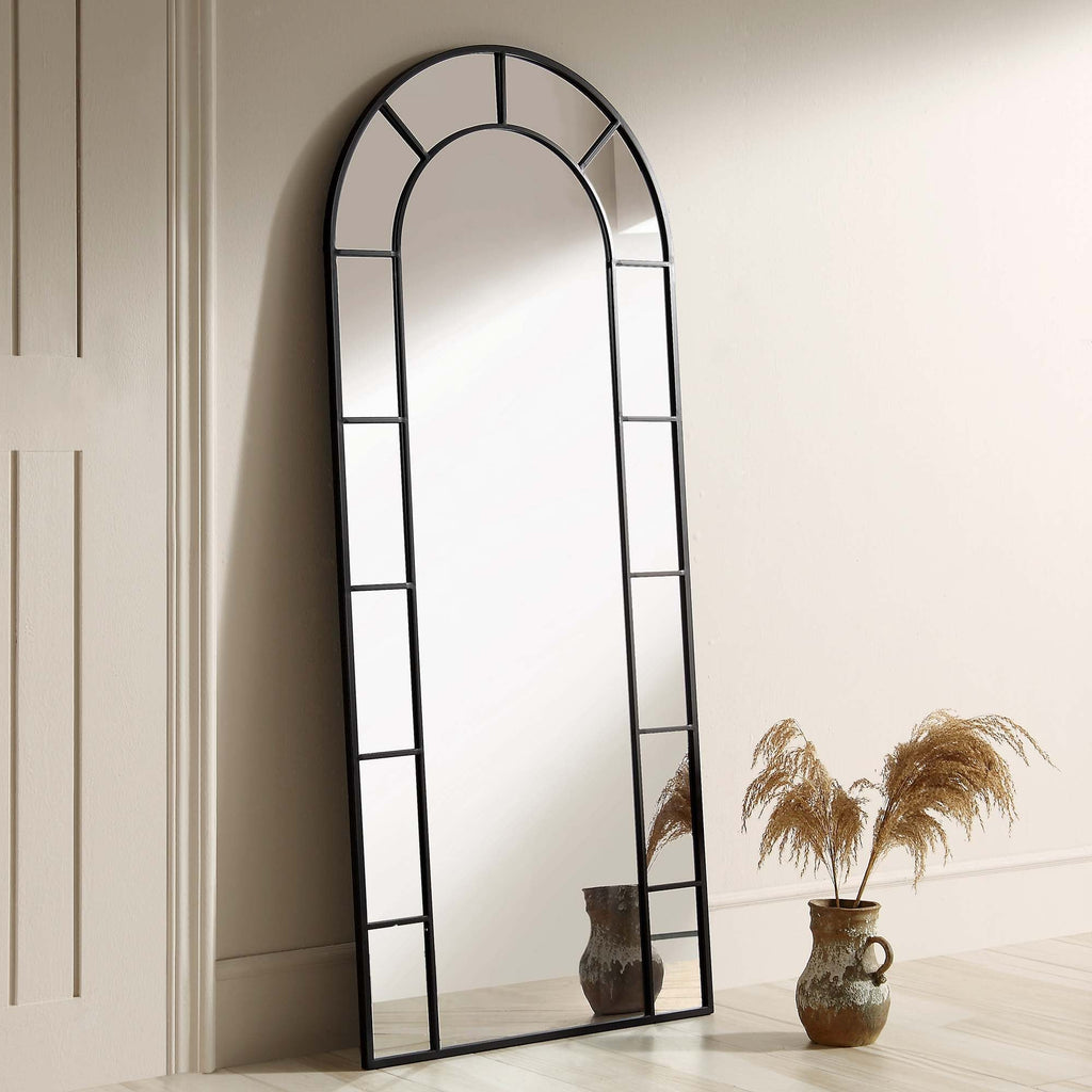 Beaumont Arched Full Length Metal Frame Mirror 178 x 76 cm, Black