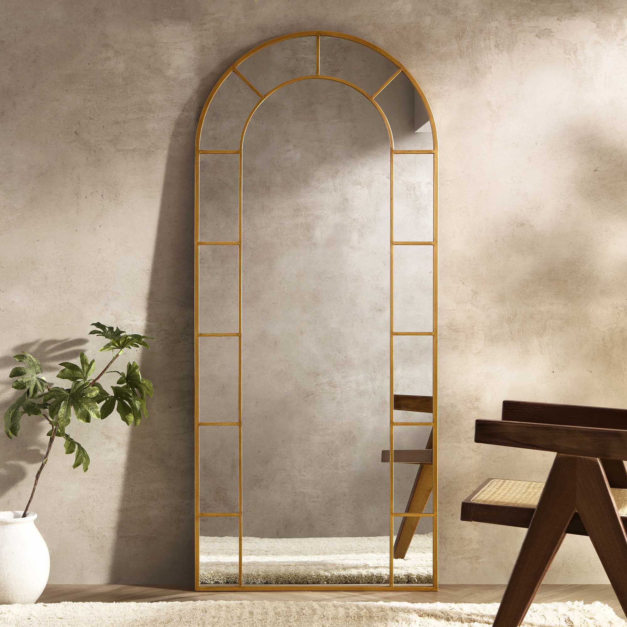 Beaumont Arched Full Length Metal Frame Mirror 178 x 76 cm, Antique Gold Effect