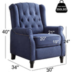 Pushback Recliner Chair, Fabric Armchair Push Back Recliner with Rivet Decoration, Single Sofa Accent Chair