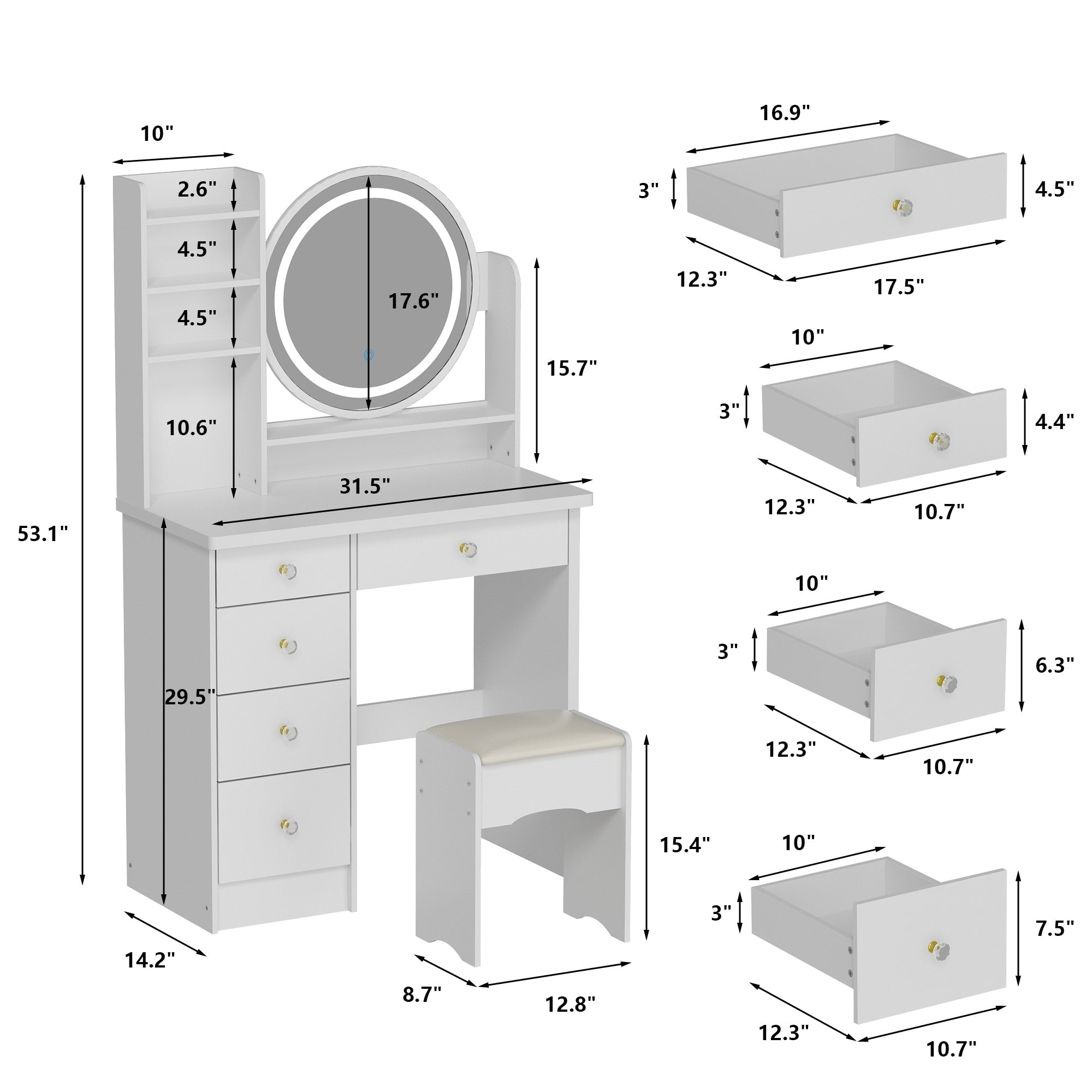 Makeup Vanity Dressing Table Set With Touch Screen Mirror & Stool