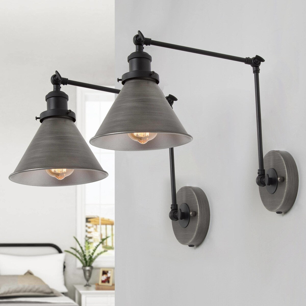 Malryn Set of 2 Modern Adjustable Swing Arm Lights Plug-in/Hardwired Wall Sconces