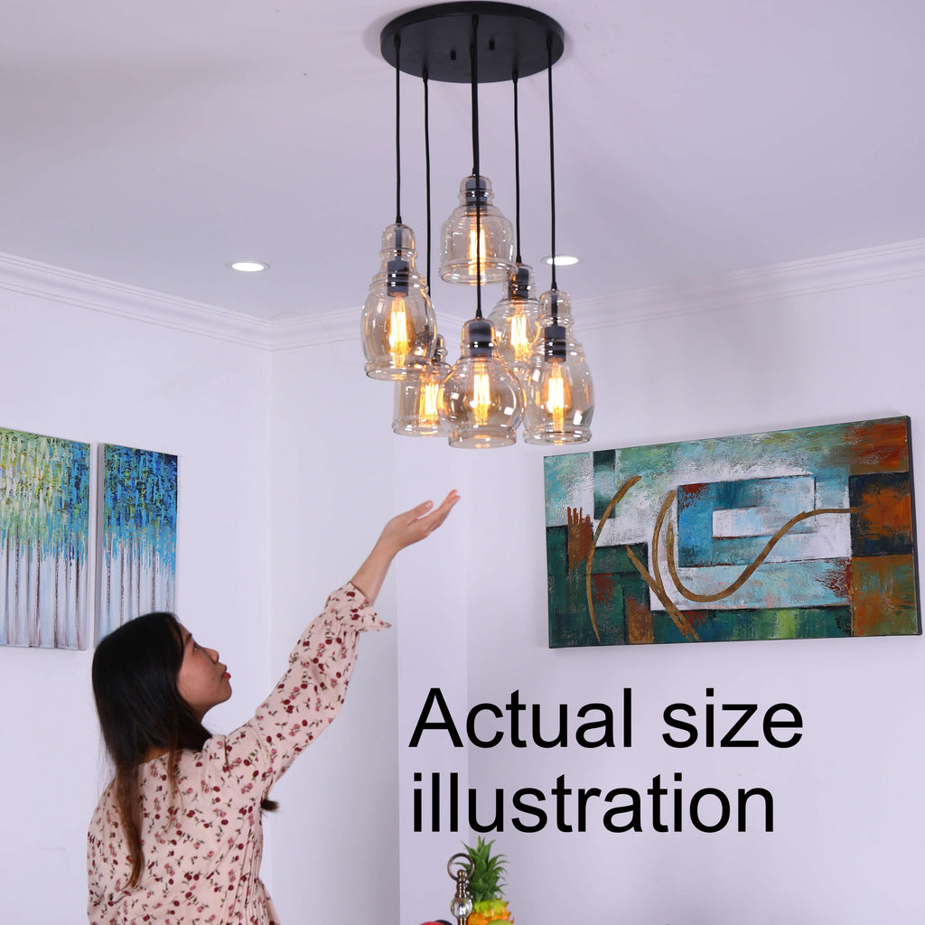 Mariana Cognac Glass Antique Black and Round Base 6-light Pendant