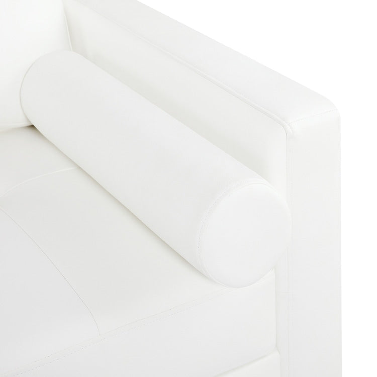 Modern Genuine Leather Sofa with Wooden Legs & Additional Bolster Pillow