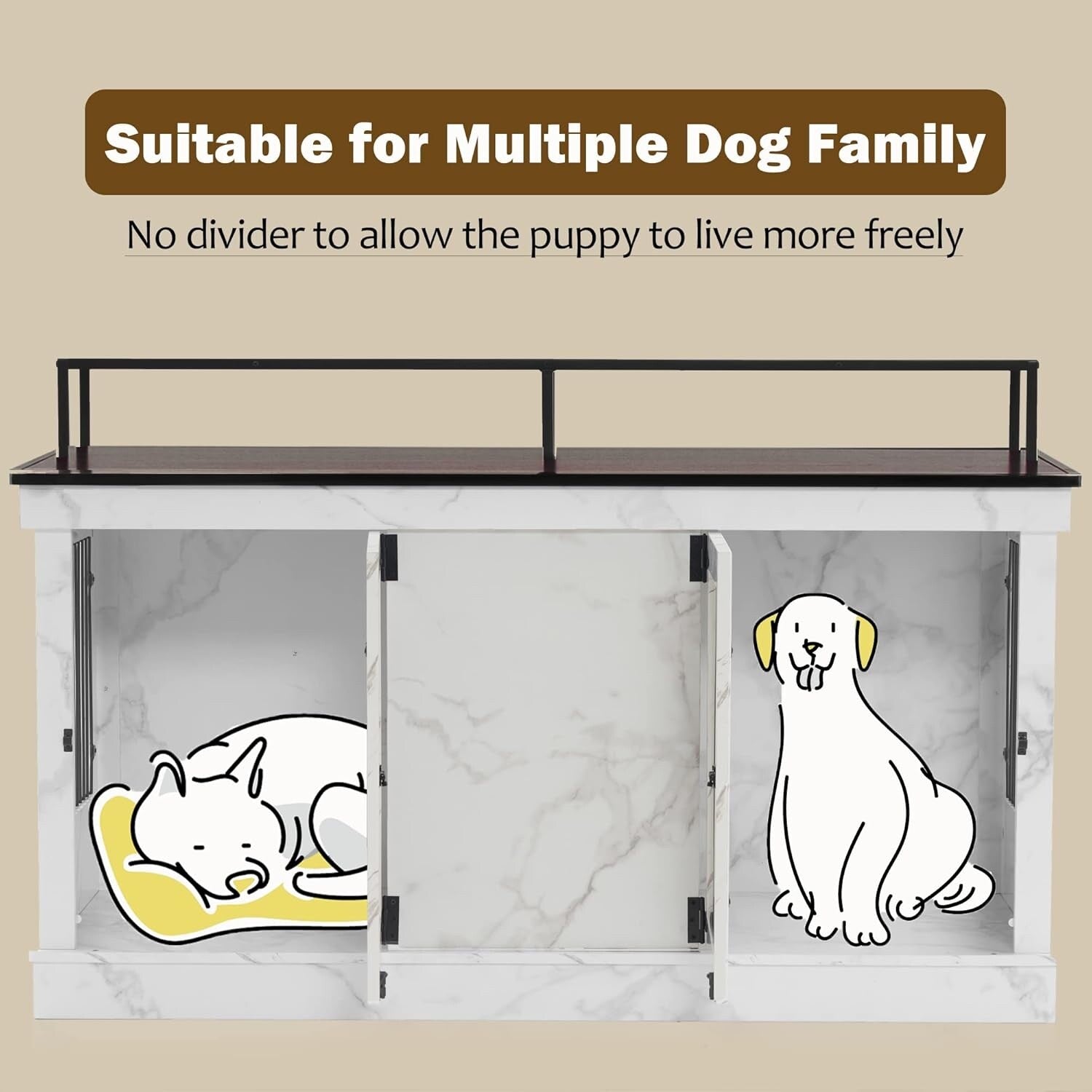 Mcombo Large Dog Crate Furniture TV Stand,Wooden Dog Kennel with Double Doors 1861