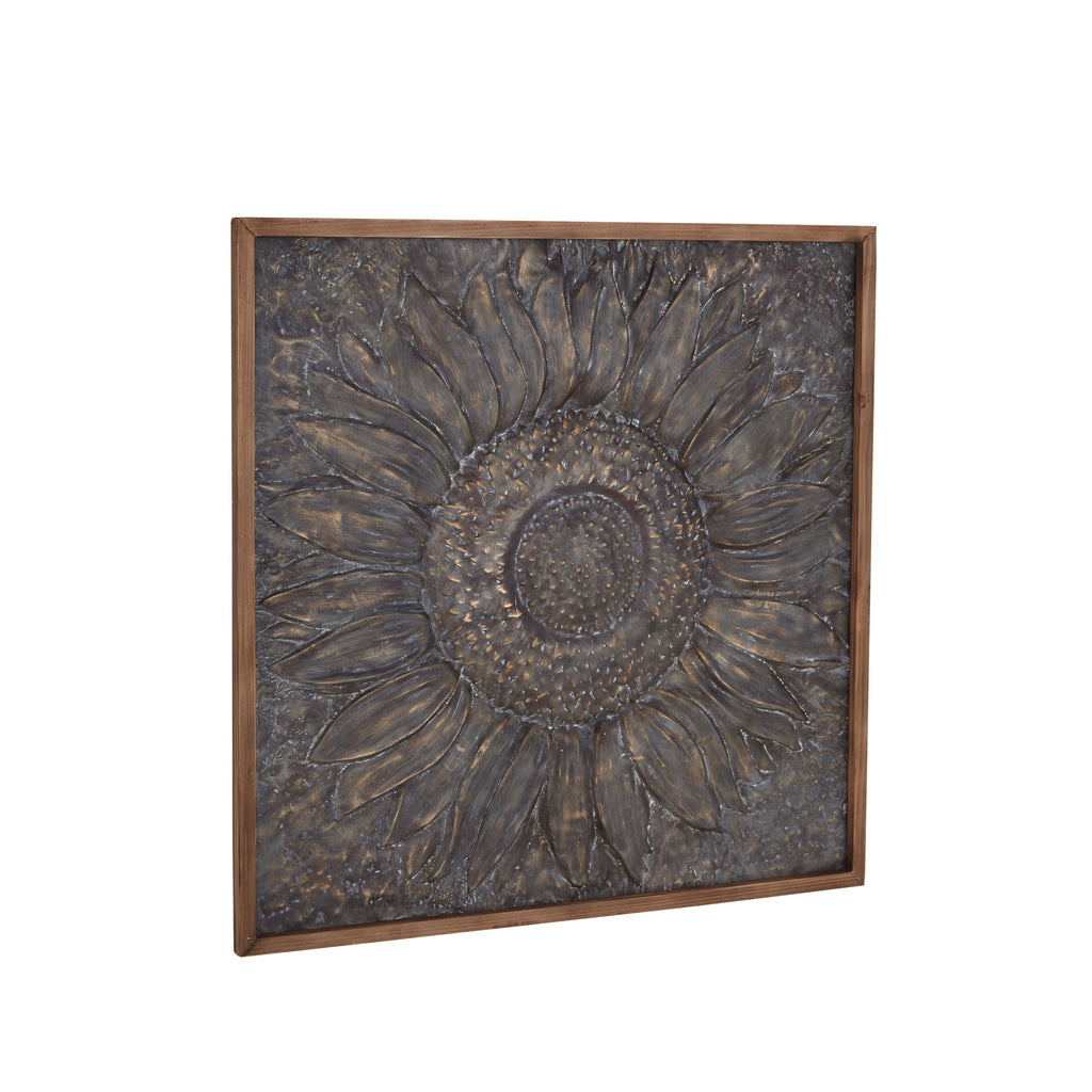 Metal Floral Sunflower Wall Decor with Embossed Details - Gray - Roche River Decor