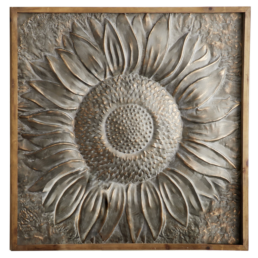 Metal Floral Sunflower Wall Decor with Embossed Details - Gray - Roche River Decor