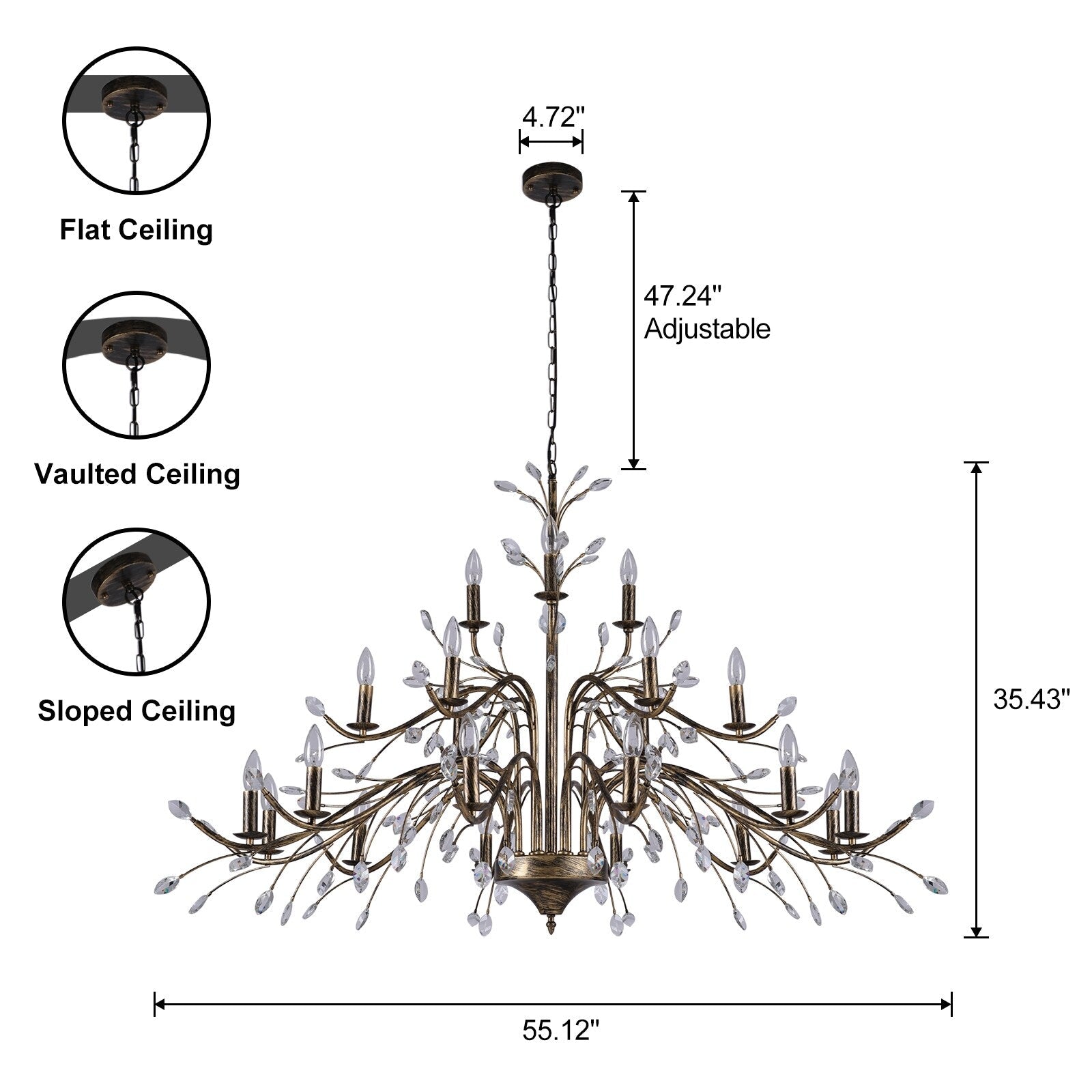 Farmhouse Retro Tree Branch Crystal Chandelier Candle-Style Pendant Light
