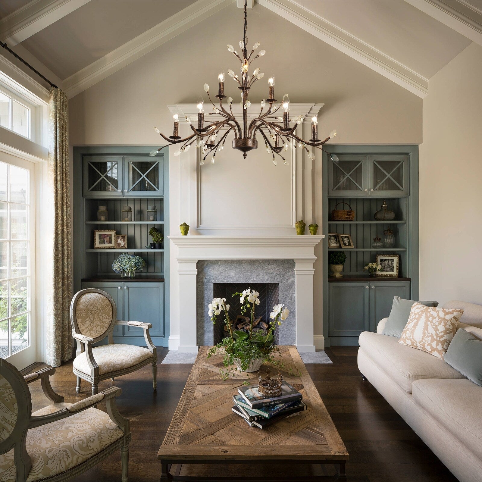 Farmhouse Retro Tree Branch Crystal Chandelier Candle-Style Pendant Light