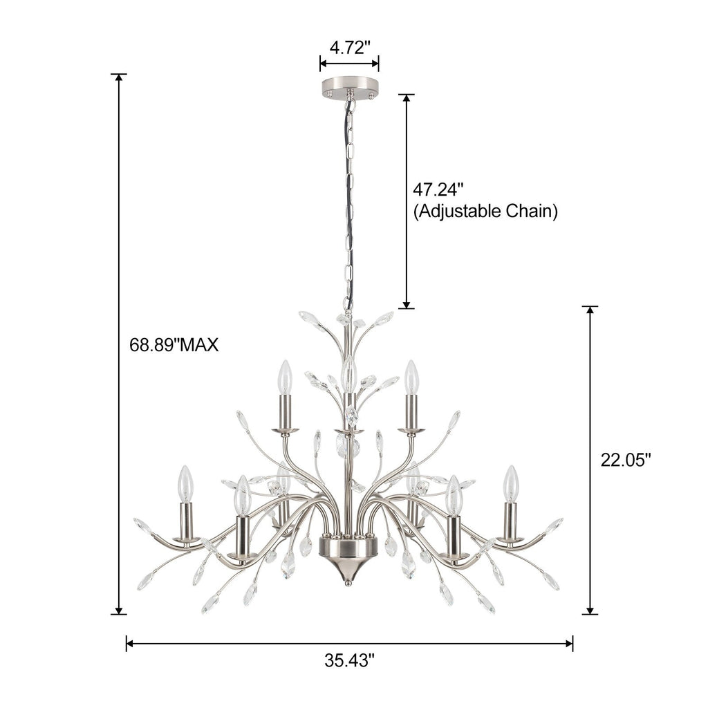 Farmhouse Retro Tree Branch Crystal Chandelier Candle-Style Pendant Light