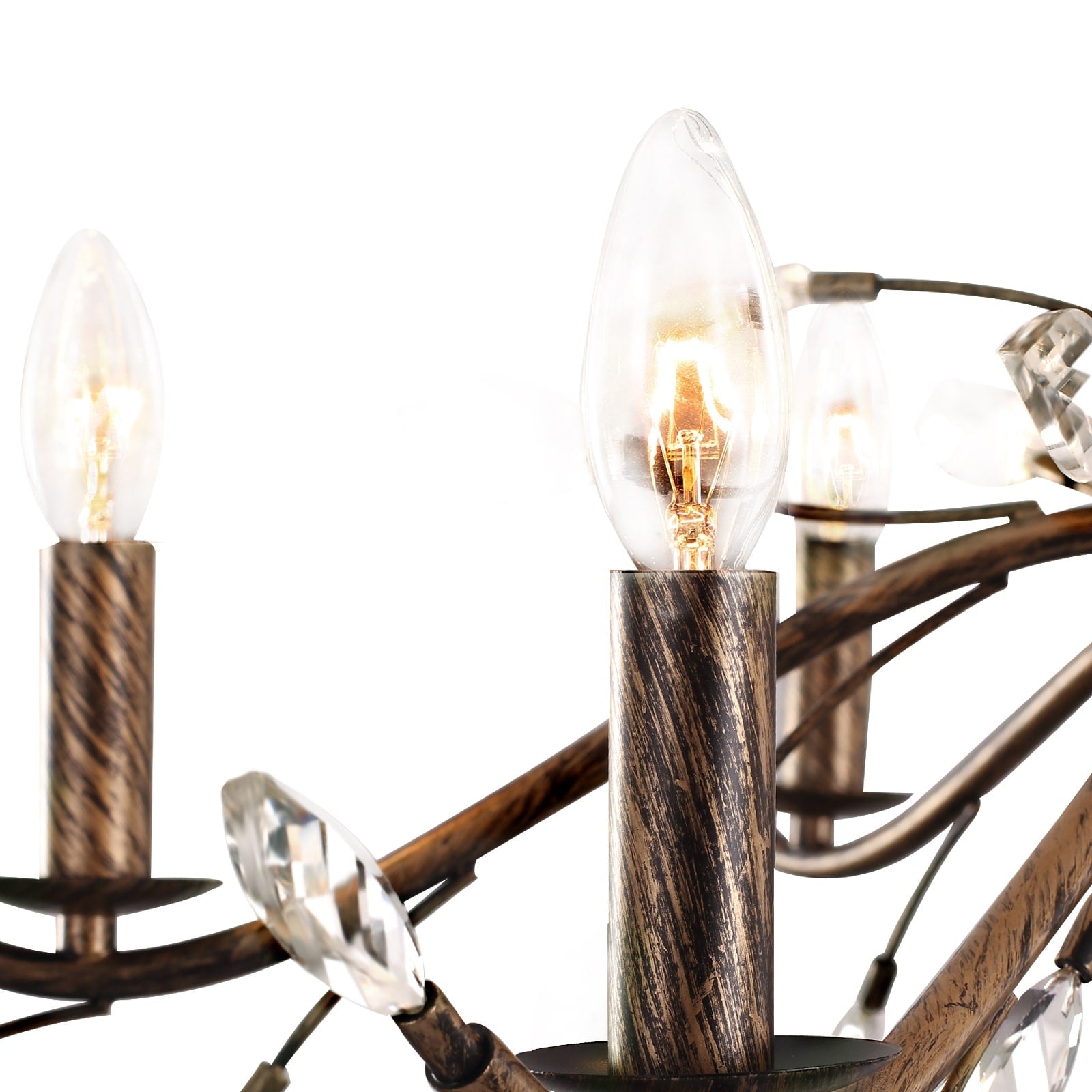 Farmhouse Retro Tree Branch Crystal Chandelier Candle-Style Pendant Light