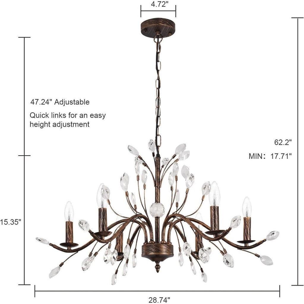 Farmhouse Retro Tree Branch Crystal Chandelier Candle-Style Pendant Light