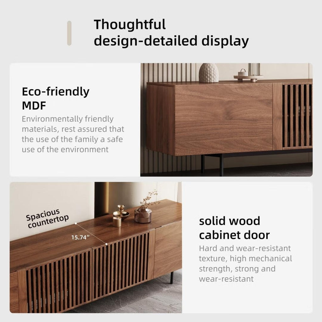 Mid-Century Modern TV Stand with 4 Doors Storage Cabinets, Fits TVs Up to 100 Inches, Living Room Entertainment Center