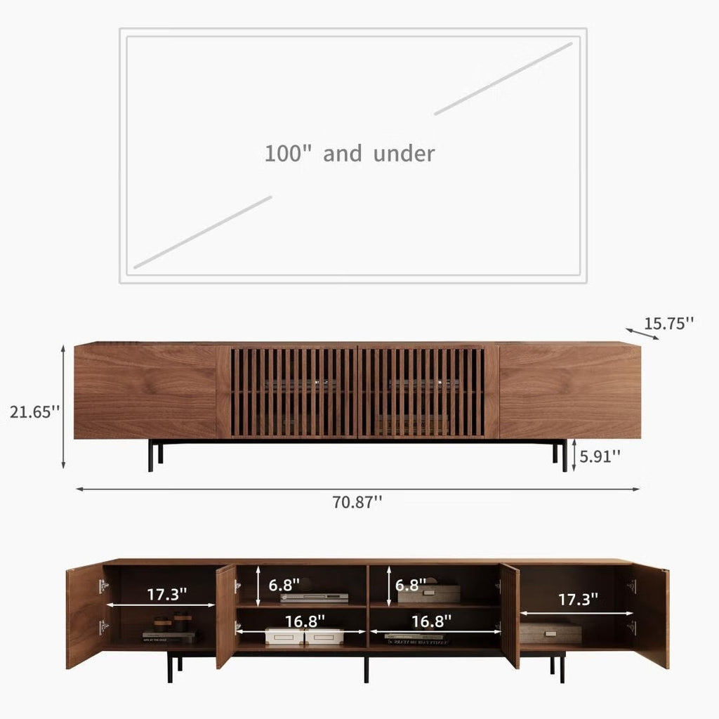 Mid-Century Modern TV Stand with 4 Doors Storage Cabinets, Fits TVs Up to 100 Inches, Living Room Entertainment Center
