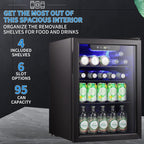 Mini Fridge-100 Can Beverage Refrigerator, Wine Cooler, Clear Front Glass Door, Small Drink Touch Screen - 2.6 Cu. Ft.