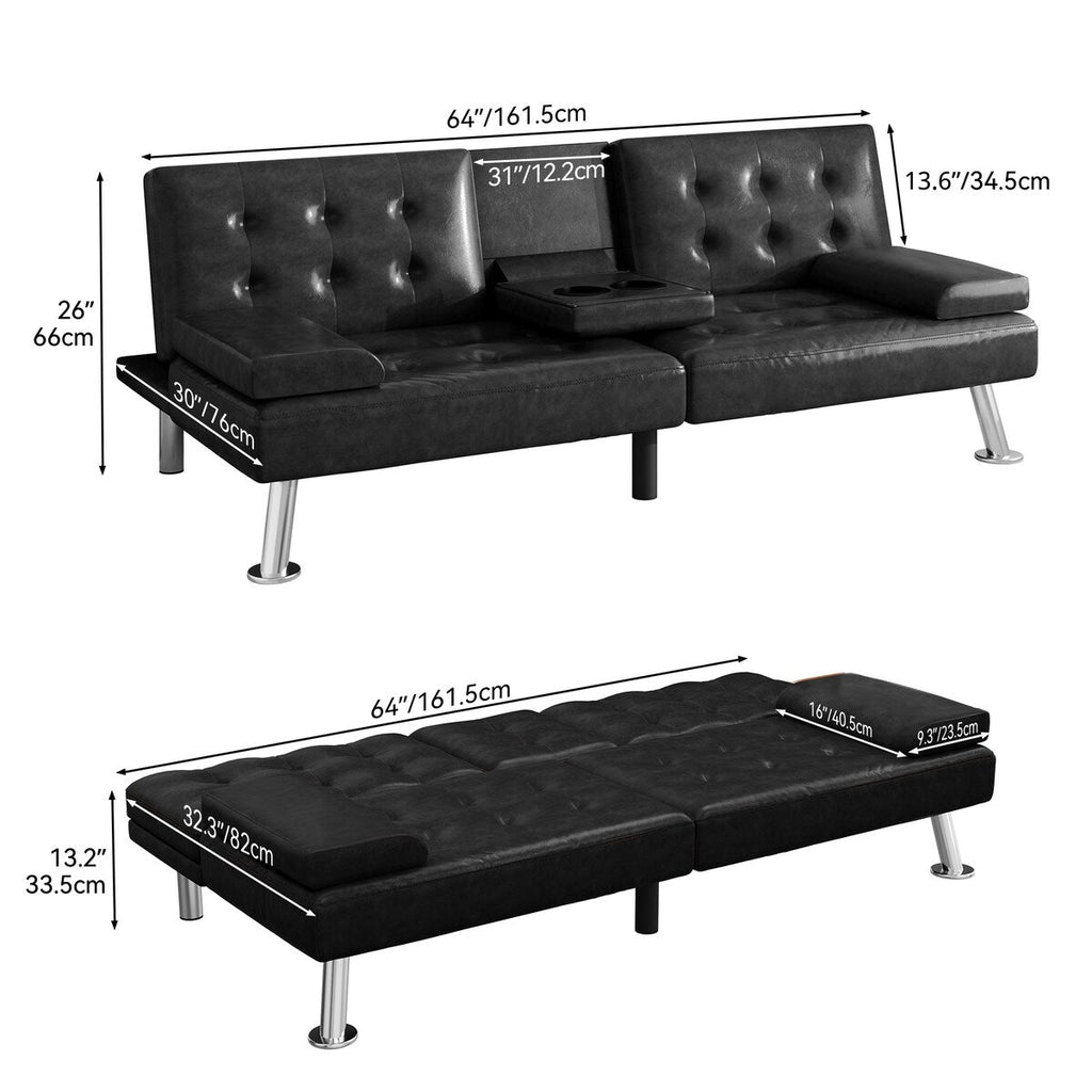 Moasis Faux Leather Futon Sofa Bed Modern Folding Futon Set - 64 L x 30 W x 26 H