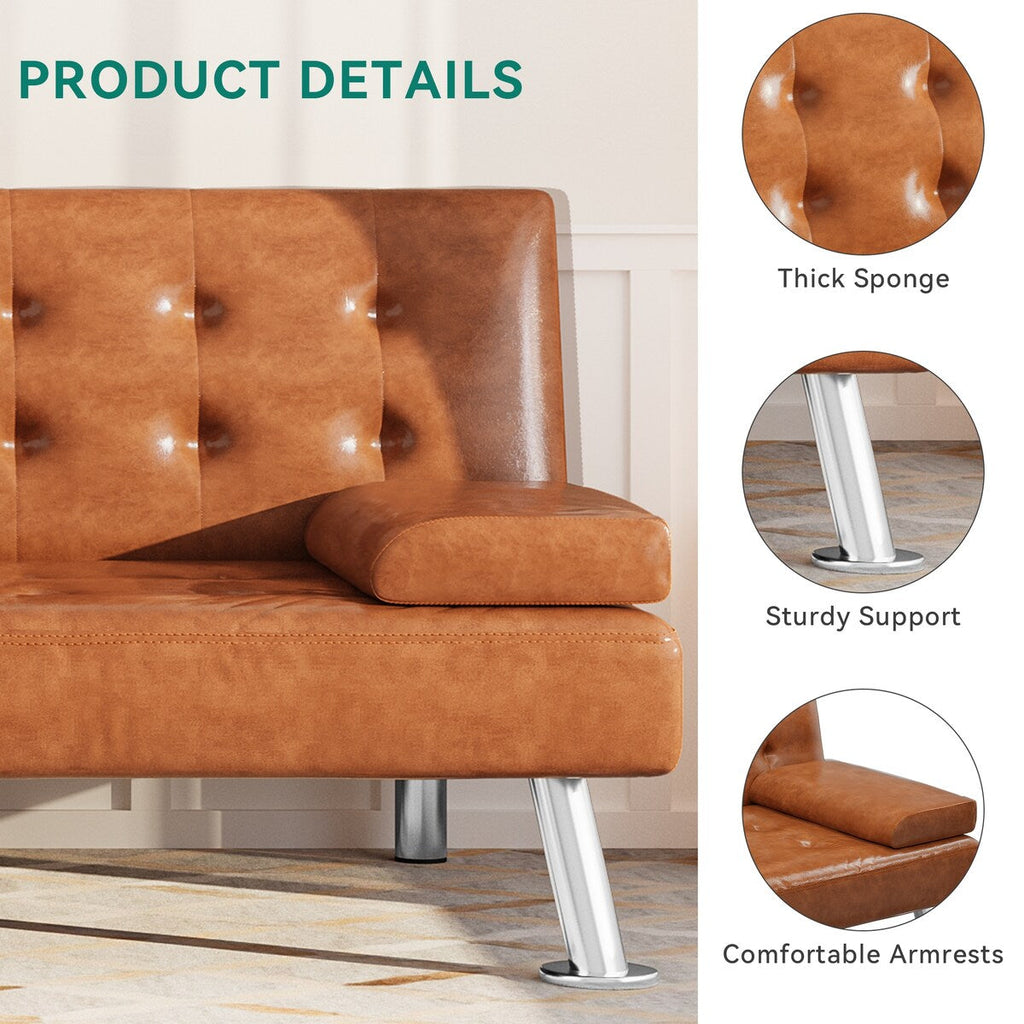 Moasis Faux Leather Futon Sofa Bed Modern Folding Futon Set - 64 L x 30 W x 26 H