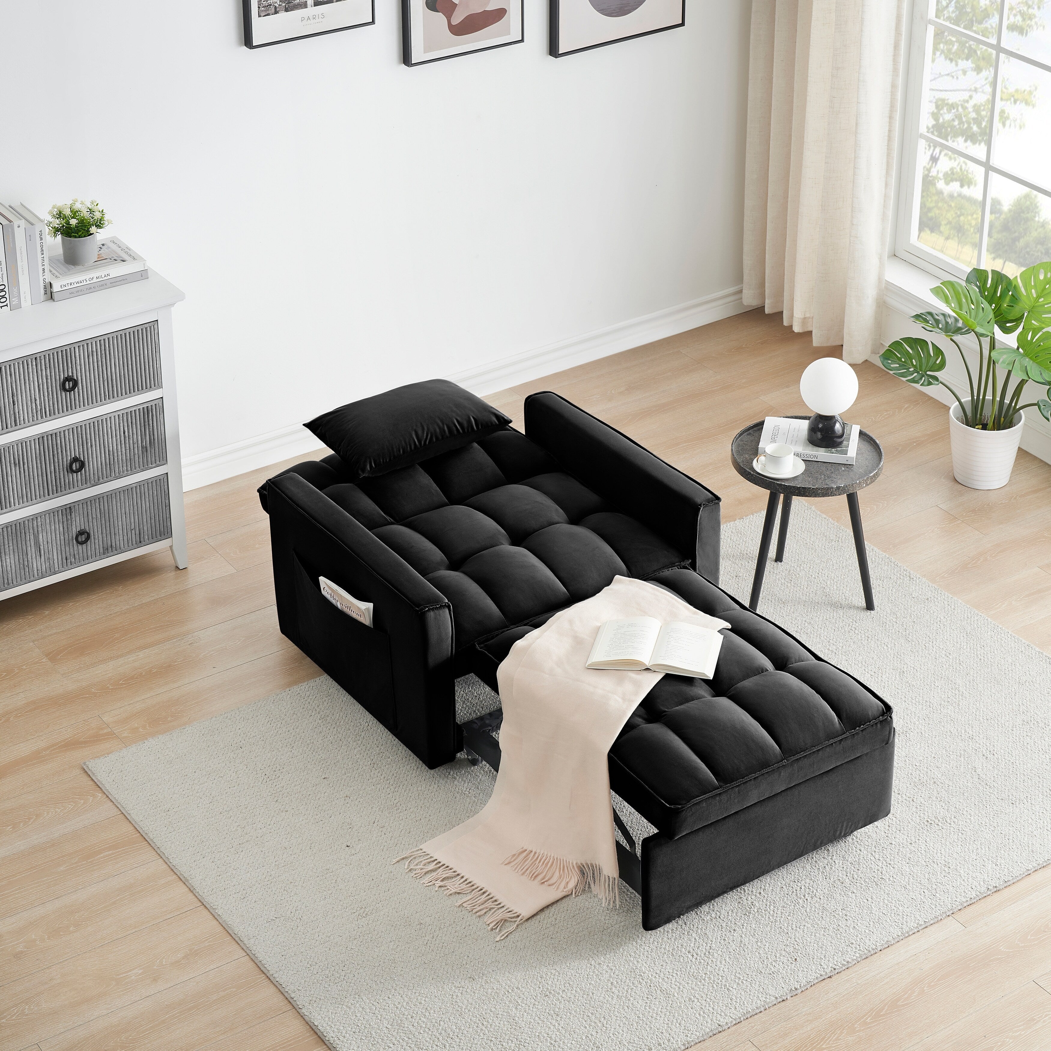 Modern 70.86 3 in 1 Single Convertible Sofa Bed with Adjustable Back and Moving Wheel for Living Room