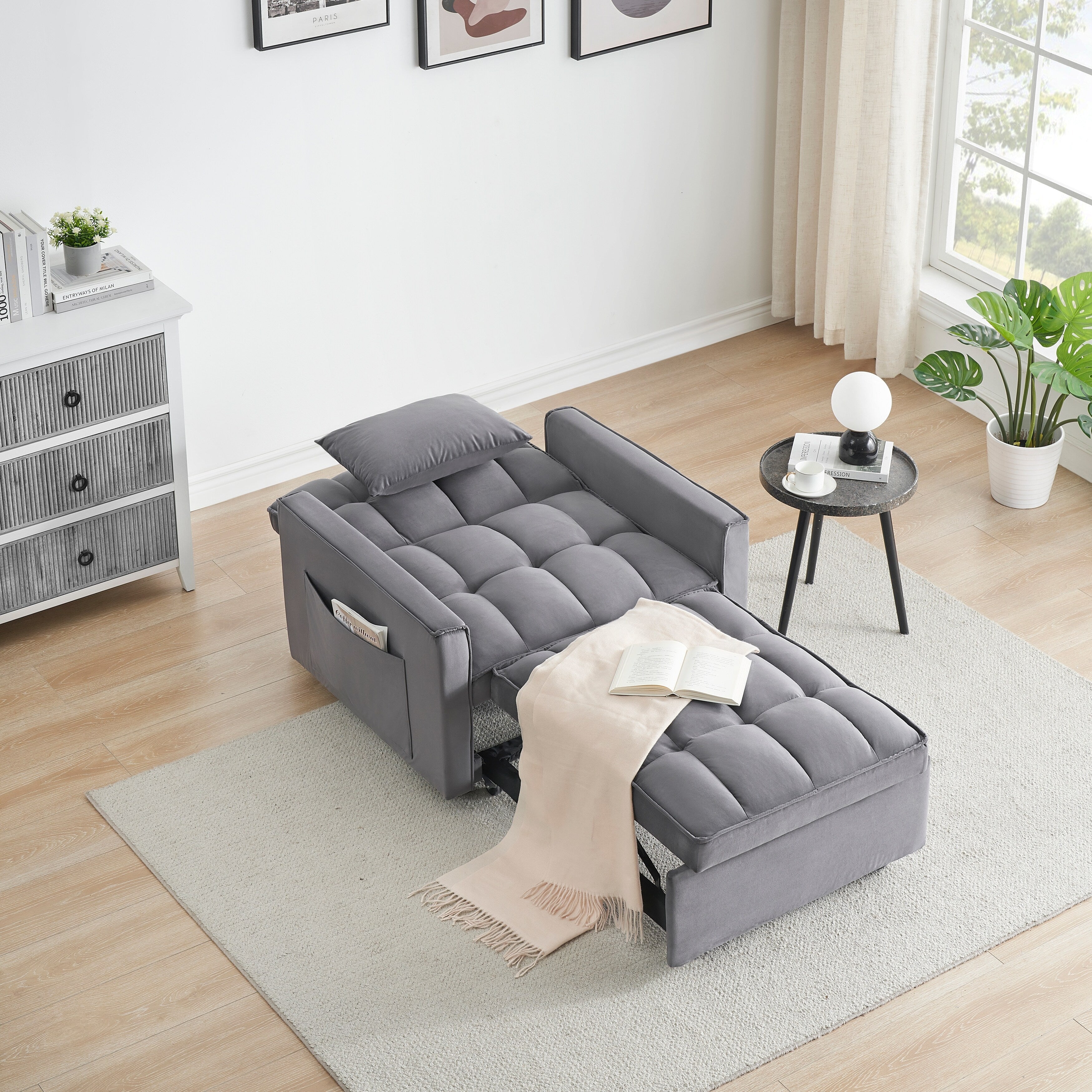 Modern 70.86 3 in 1 Single Convertible Sofa Bed with Adjustable Back and Moving Wheel for Living Room
