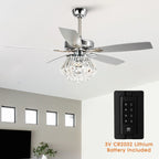 Modern Chrome 52-inch Crystal Chandelier Ceiling Fan with Remote