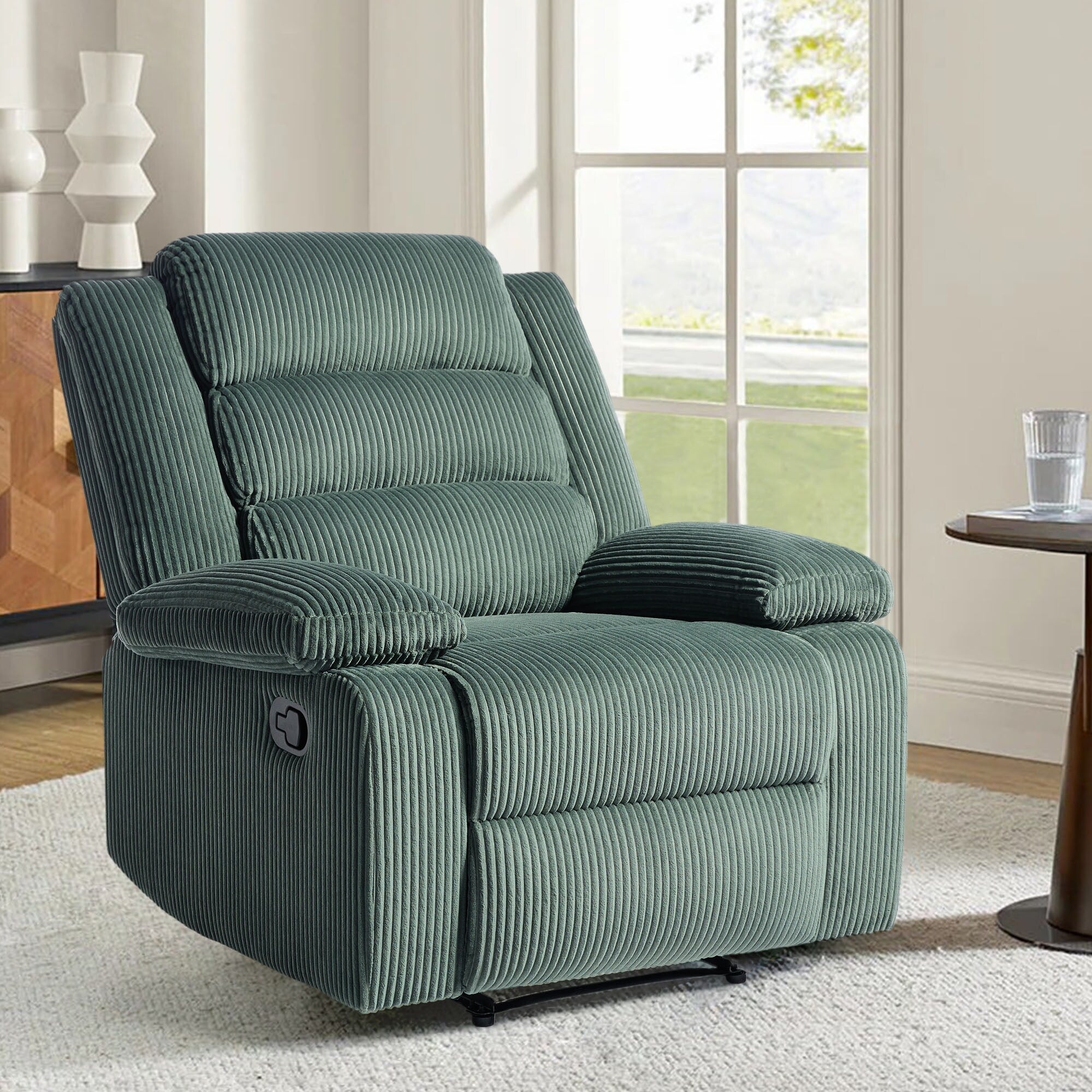 Modern Corduroy Manual Recliner Chair, Lounger Adjustable Recliners with Wide Armrest