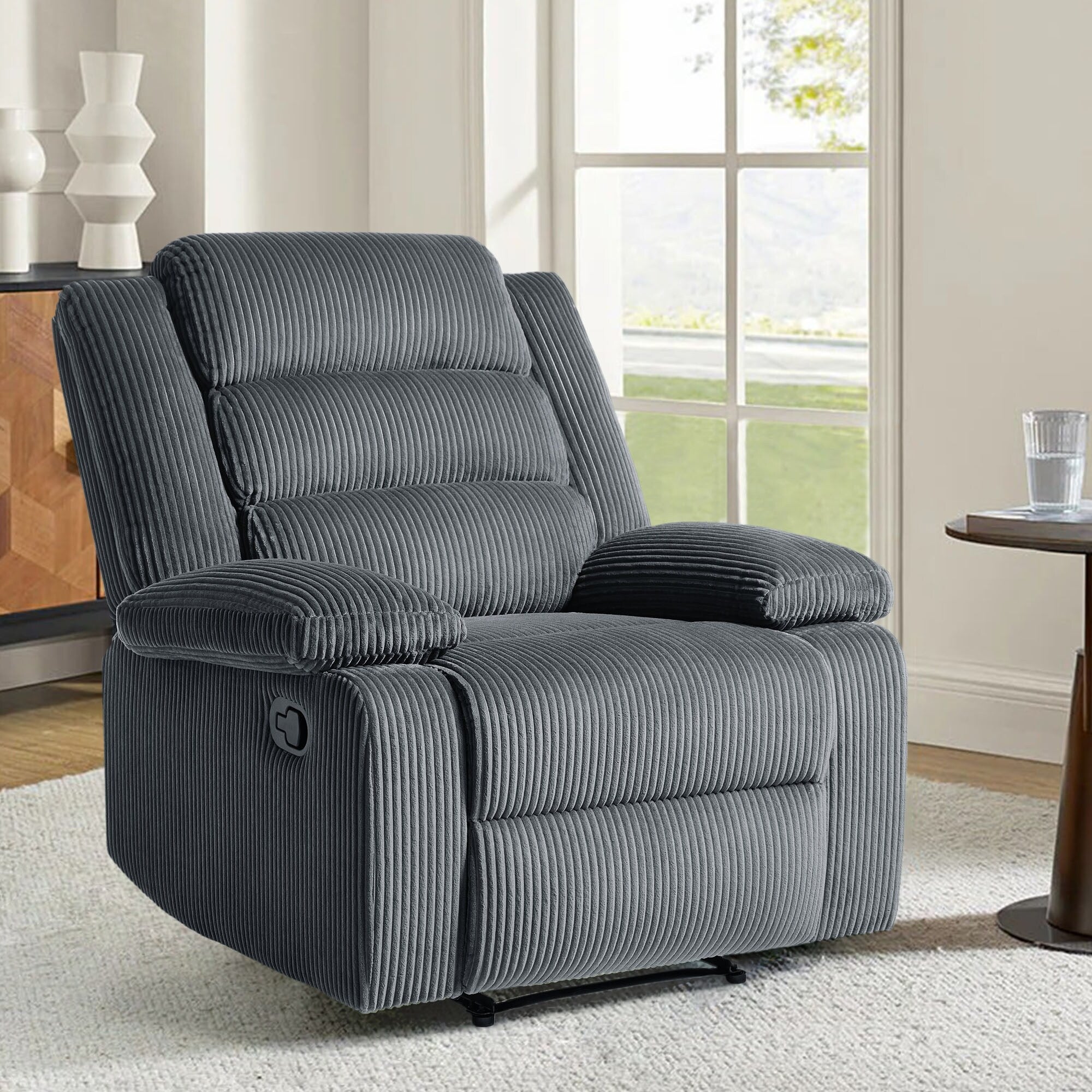Modern Corduroy Manual Recliner Chair, Lounger Adjustable Recliners with Wide Armrest
