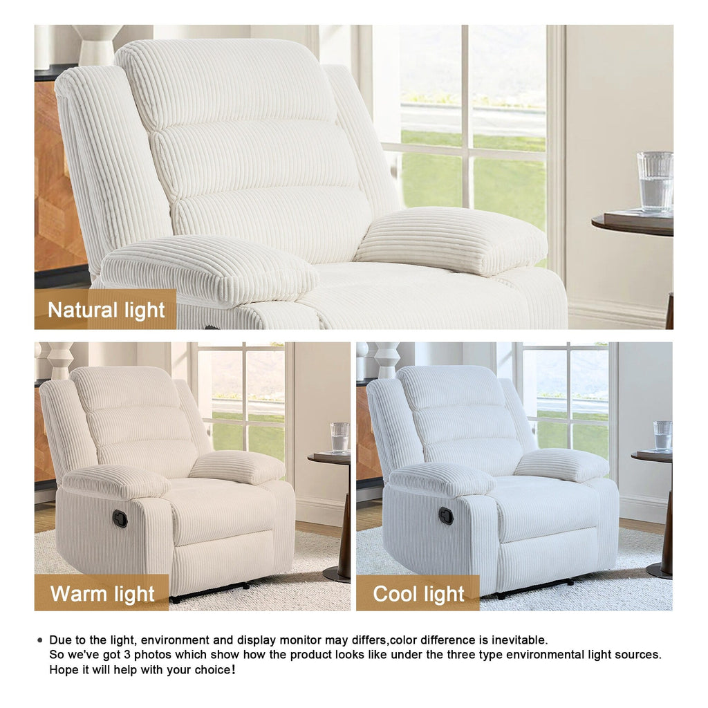 Modern Corduroy Manual Recliner Chair, Lounger Adjustable Recliners with Wide Armrest