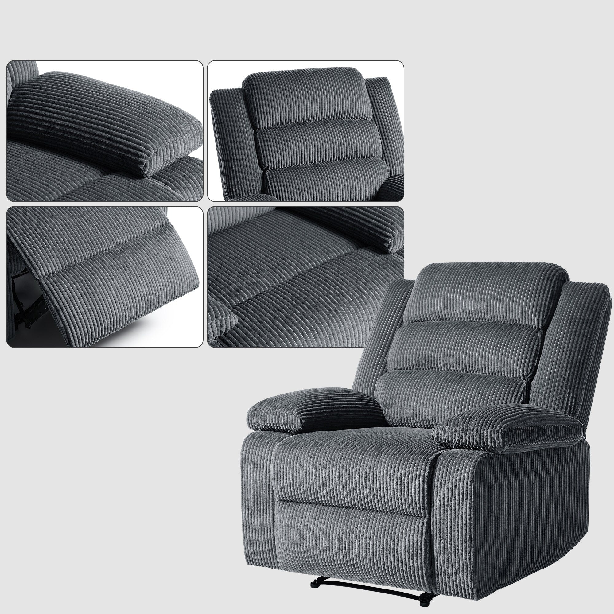 Modern Corduroy Manual Recliner Chair, Lounger Adjustable Recliners with Wide Armrest