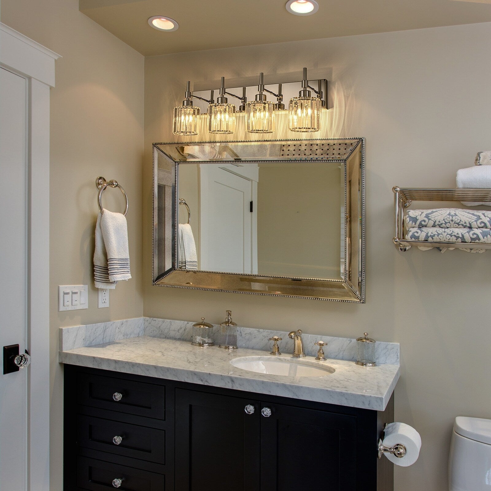 Modern Dimmable Crystal Bathroom Vanity Light Wall Sconces with Crystal Shades