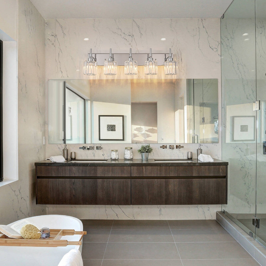 Modern Dimmable Crystal Bathroom Vanity Light Wall Sconces with Crystal Shades