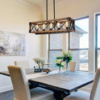 Modern Farmhouse 5-Light Wood Rectangle Chandelier Cage Island Lights for Dining Room - 31.6L x 10 W x 7.8 H