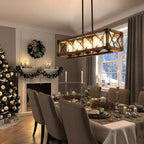 Modern Farmhouse 5-Light Wood Rectangle Chandelier Seeded Glass Kitchen Island Lights for Dining Room - 31.5 L x 8.75 W x 8 H