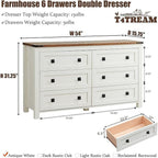 Farmhouse 6 Drawer Dresser, Wood TV Stand, Chest of Drawers