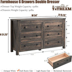 Farmhouse 6 Drawer Dresser, Wood TV Stand, Chest of Drawers