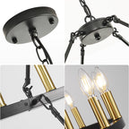 Modern Farmhouse Chandelier 2 Tier Round Wagon Wheel Chandelier Large High Ceiling Light.