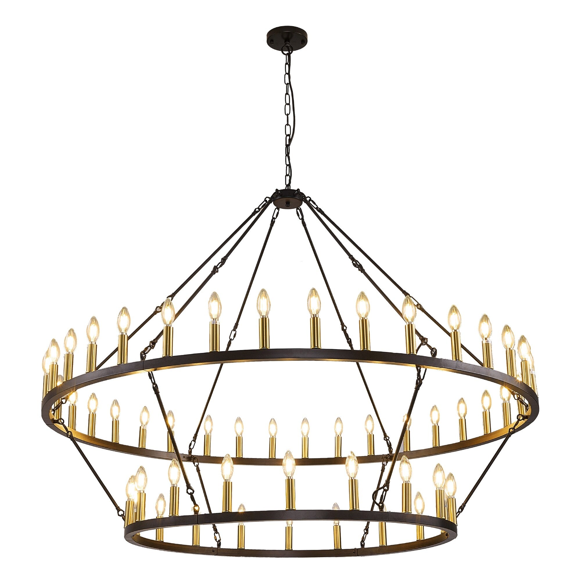Modern Farmhouse Chandelier 2 Tier Round Wagon Wheel Chandelier Large High Ceiling Light.