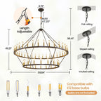 Modern Farmhouse Chandelier 2 Tier Round Wagon Wheel Chandelier Large High Ceiling Light.
