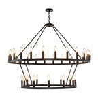 Modern Farmhouse Chandelier 2 Tier Round Wagon Wheel Chandelier Large High Ceiling Light.