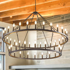 Modern Farmhouse Chandelier 2 Tier Round Wagon Wheel Chandelier Large High Ceiling Light.
