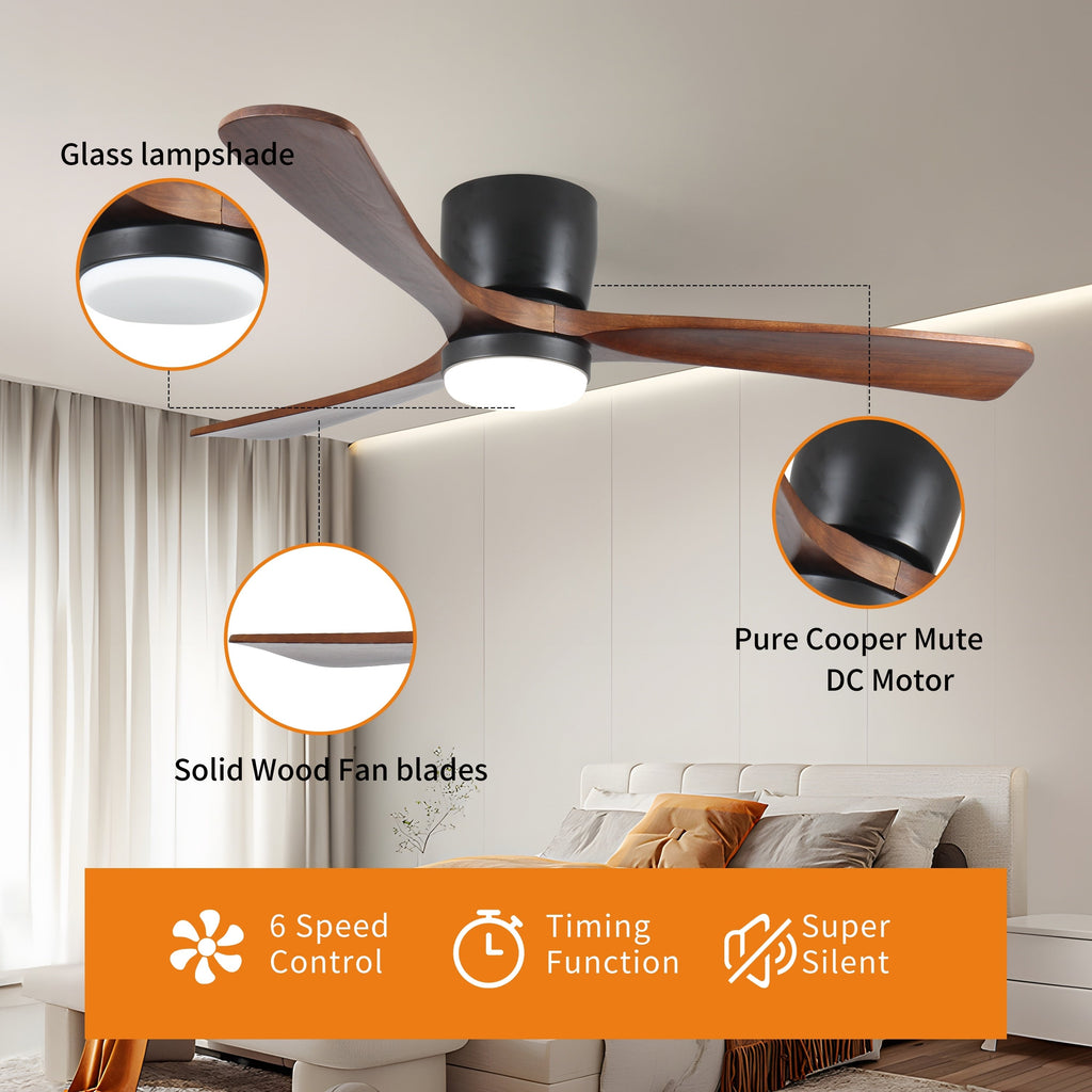 Modern Flush Mount Chandelier Ceiling Fans with Dimmable LED Light & Remote, Livingroom 42 Reversible Motor Ceiling Fans, Black