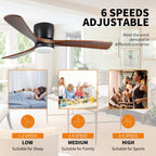 Modern Flush Mount Chandelier Ceiling Fans with Dimmable LED Light & Remote, Livingroom 42 Reversible Motor Ceiling Fans, Black