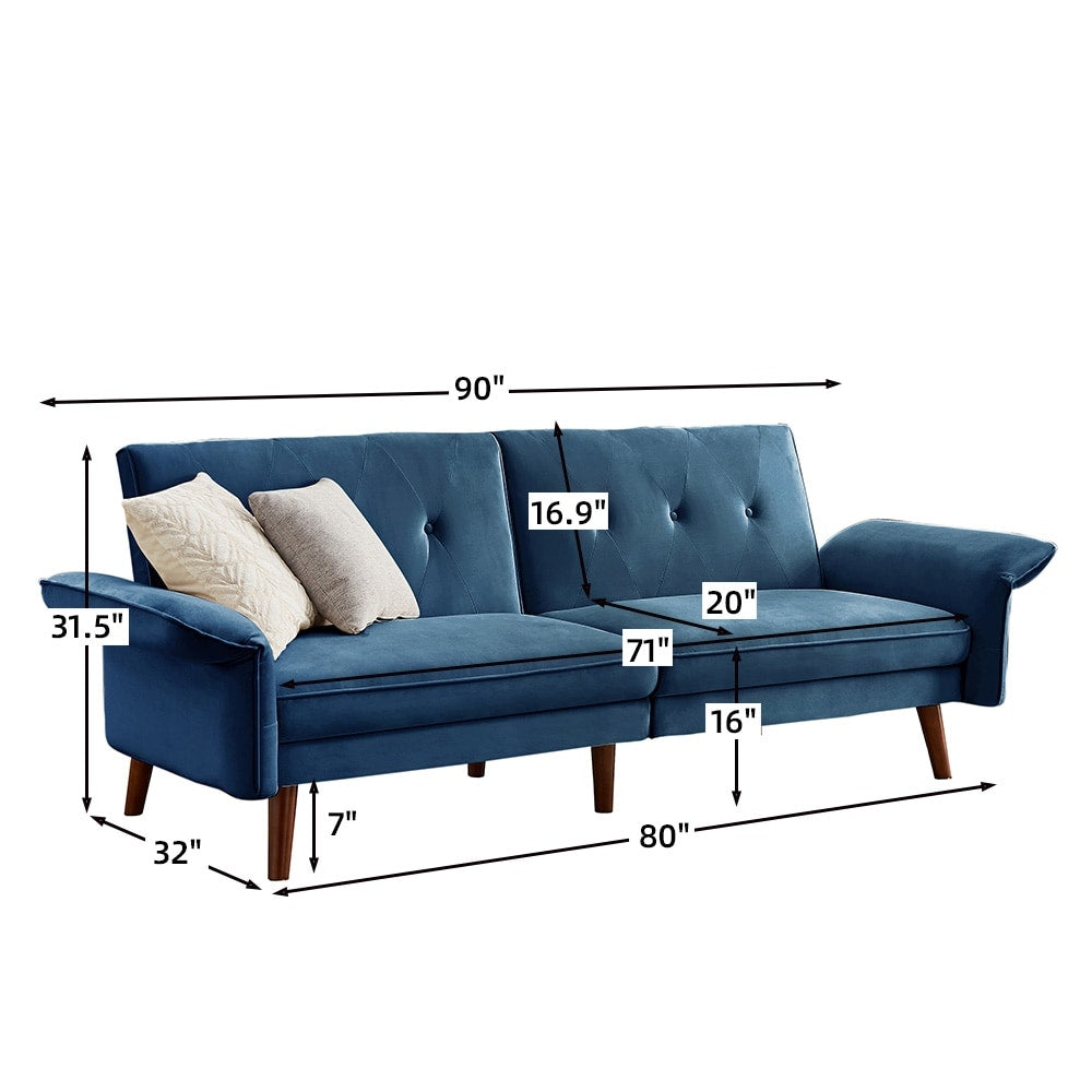 Modern Futon Sofa Bed, Convertible Sleeper Sofa with Tapered Wood Legs, 78.35 W, Small Split Back Sofa for Living Room